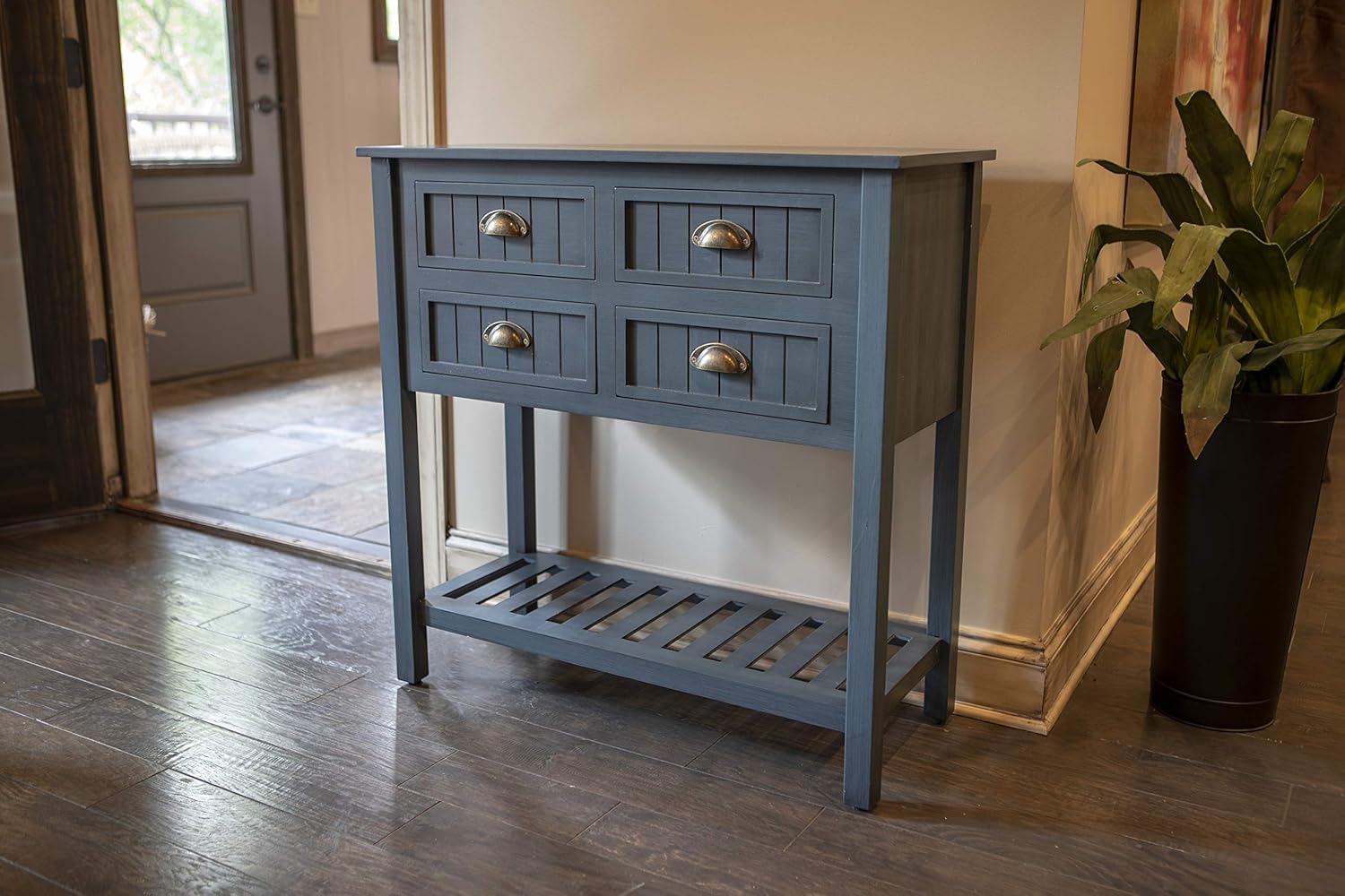 Decor Therapy Bailey Bead board 4-Drawer Console Table, 14x32x32, Antique Red: Kitchen & Dining