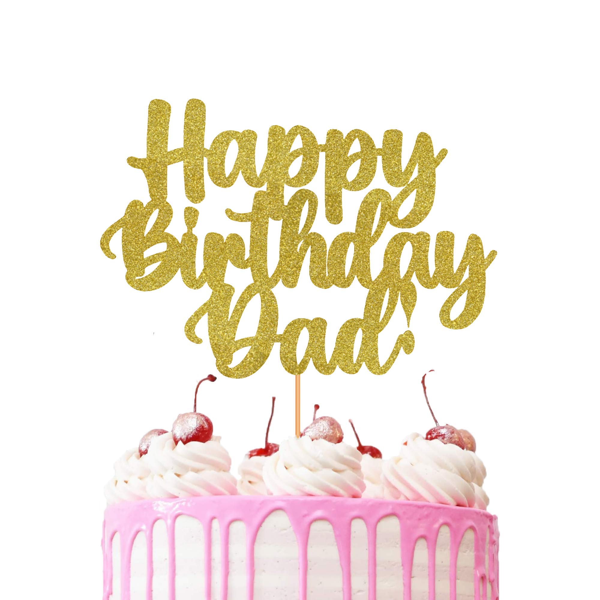 Happy Birthday Dad Cake Topper Glitter Cardstock Party Favour Party Decoration Cake Toppers (GOLD)
