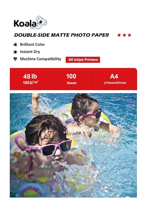 KOALA Double Sided Matte Inkjet Photo Paper A4, 180gsm, 100 Sheets
