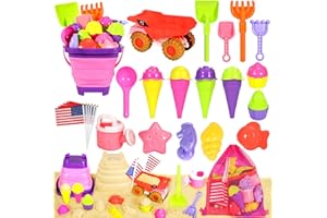 Easface Collapsible Beach Toys for Kids, Ice Cream Sand Toys with Collapsible Bucket, Dump Truck, Shovels, Beach Bag, Travel Toy for Kids Ages 3-10