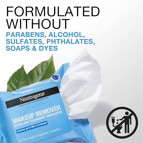 NEUTROGENA MAKEUP REMOVER FACIAL CLEANSING TOWELETTES, DAILY FACE WIPES TO REMOVE DIRT, OIL, MAKEUP & WATERPROOF MASCARA, GENTLE, ALCOHOL-FREE, 25 CT