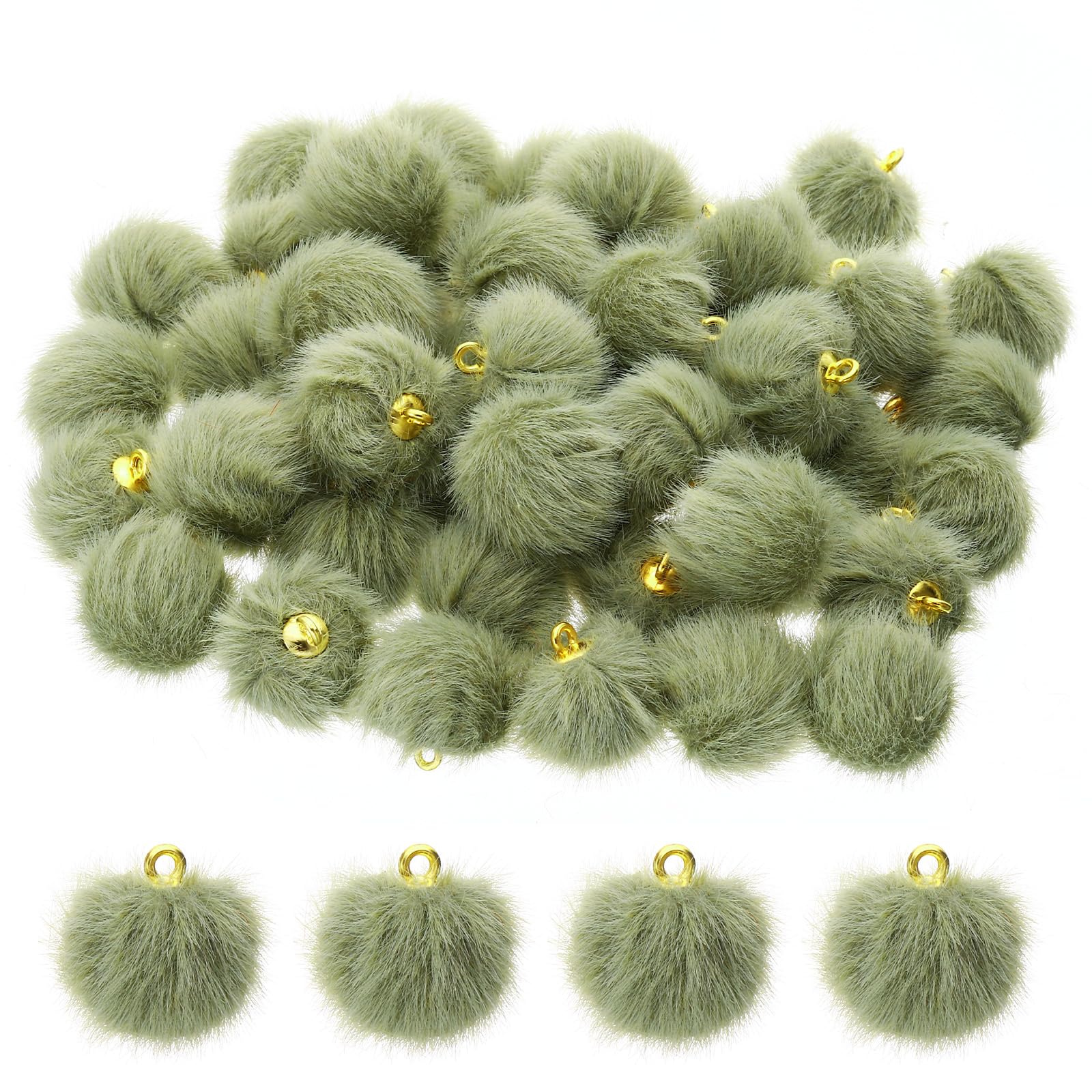 PATIKIL 100pcs Pom Poms Charm, Pompoms Charm Craft Pom Poms Pendants Balls Small Fluffy Tassel Bulk for Crafts Making, Green
