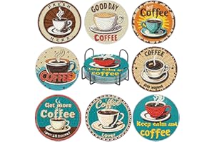 YANFAIRY 8 PCS Coffee Diamond Art Coasters Kits, Diamond Painting Coasters with Holder Set of 8, DIY Drink Coasters Art Crafts Supplies for Adults Cup Mat for Home Decor House Warming Gifts Non-Slip 3.9inch