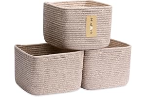 MiniArk Small Organizing Baskets for Cubes Shelf, 9.7x9.7x7.1 Inch Rope Woven Storage Bins for Nursery Shelves Storage, Cute Toy Basket, Square 3 Packs Mixed Brown