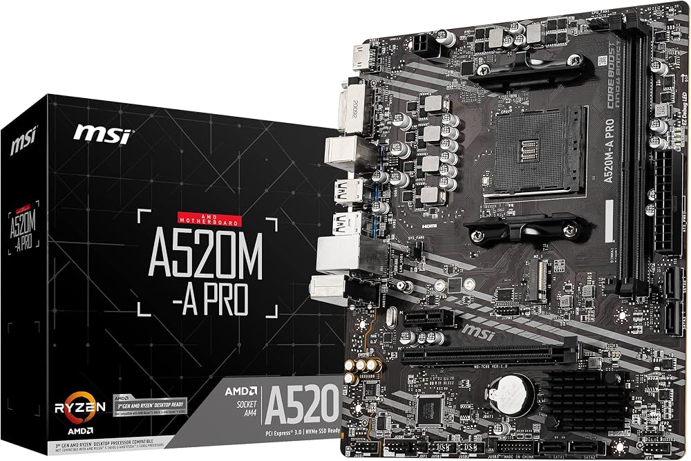 MSI A520M-A PRO Motherboard AM4 mATX DDR4 Boost Turbo M.2 Ryzen 3rd Gen