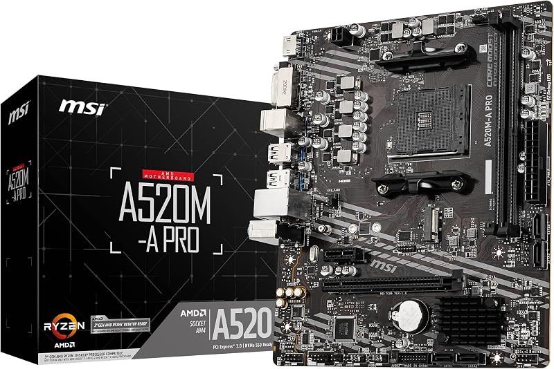 MSI A520M-A PRO Motherboard AM4 mATX DDR4 Boost Turbo M.2 Ryzen 3rd Gen