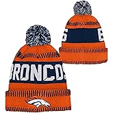 NFL Kids Youth 8-20 One Size Team Color Primary Logo Official Sports Tech Knit Cold Weather Football Pom Beanie Hat