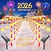 24 Pack Upgraded Solar Candy Cane Lights Outdoor, Christmas Decorations Outdoor Solar Christmas Pathway Lights Waterproof with USB Charging 10 Modes for Yard Garden Lawn Path Walkway Party Xmas Decor