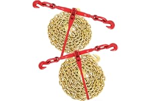 GCCSJ 5/16" - 3/8" Ratchet Load Binder(2) 5400lbs with G80 5/16'' X 10FT Binder Chain(2) 4900 lbs, with Grappling Hook, Ratchet Chain Binder Set for Tie Down Heavy Loads to a Truck or Flatbed Trailer(2 set)