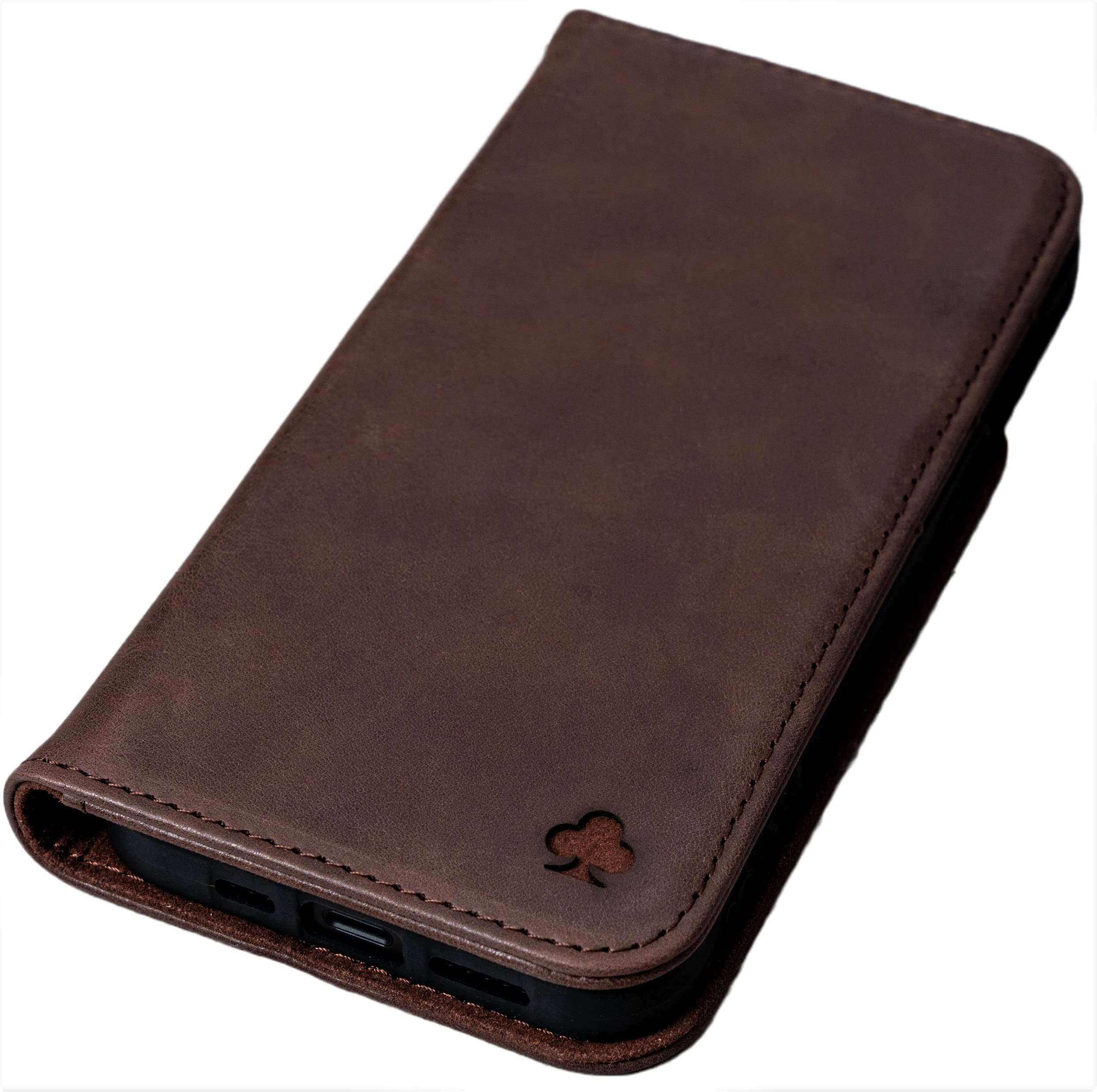 PORTER RILEY - Leather Case for iPhone 12 / iPhone 12 Pro (6.1"). Premium Genuine Leather Stand/Cover/Wallet/Flip Case with Card Slots Horizontal Stand Durable Frame (Chocolate Brown)