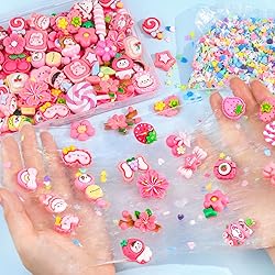 60Pcs Rose Pink Slime Charms Assorted Cute Decoden