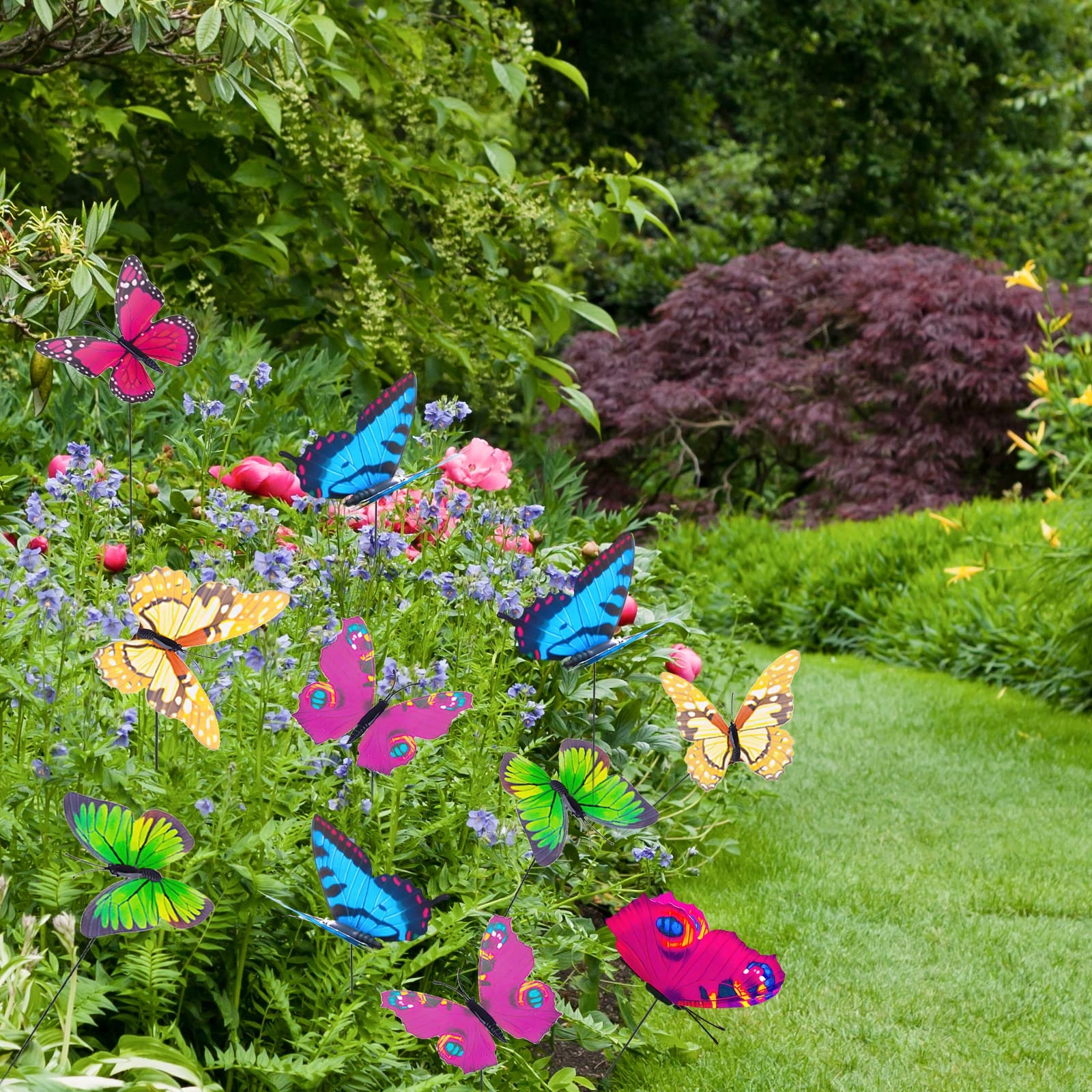HAKACC Butterfly Stakes, 50pcs 9cm Garden Butterfly Ornaments, Waterproof Butterfly Decorations for Indoor/Outdoor Yard, Patio Plant Pot, Flower Bed, Home Decoration