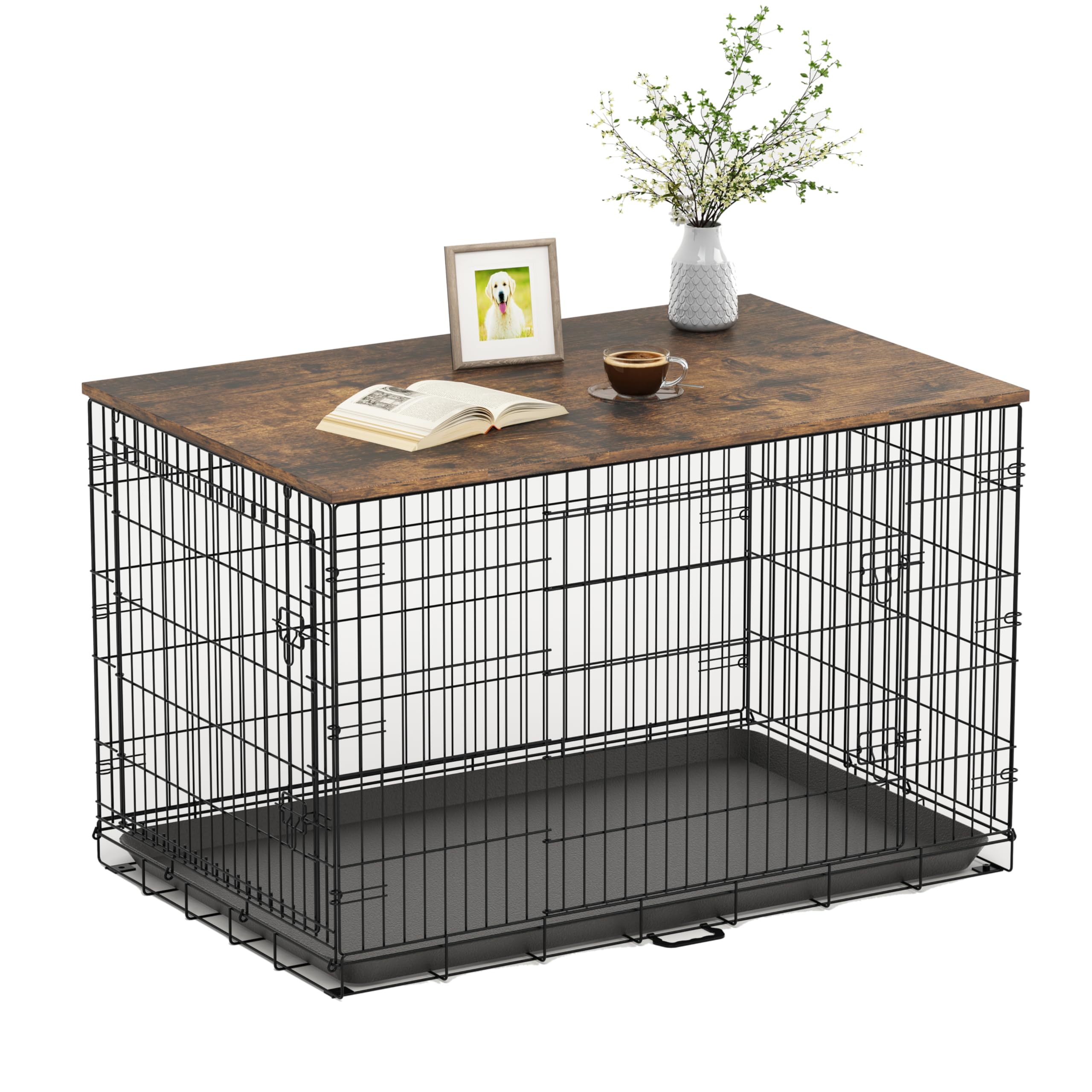 Photo 1 of Piskyet Dog Crate Topper Wood Countertop for 48 42 36 30 24 inch Dog Cage, Dog Crate Cover,Dog Kennel Topper(Crate Not Include) (Rustic Brown, for 36 Inch Crate)