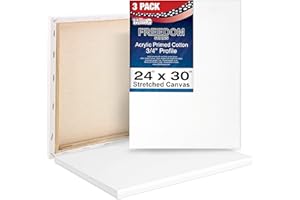 U.S. Art Supply 24 x 30 inch Stretched Canvas 12-Ounce Triple Primed, 3-Pack - Professional Artist Quality White Blank 3/4" Profile, 100% Cotton, Heavy-Weight Gesso - Acrylic Pouring, Oil Painting