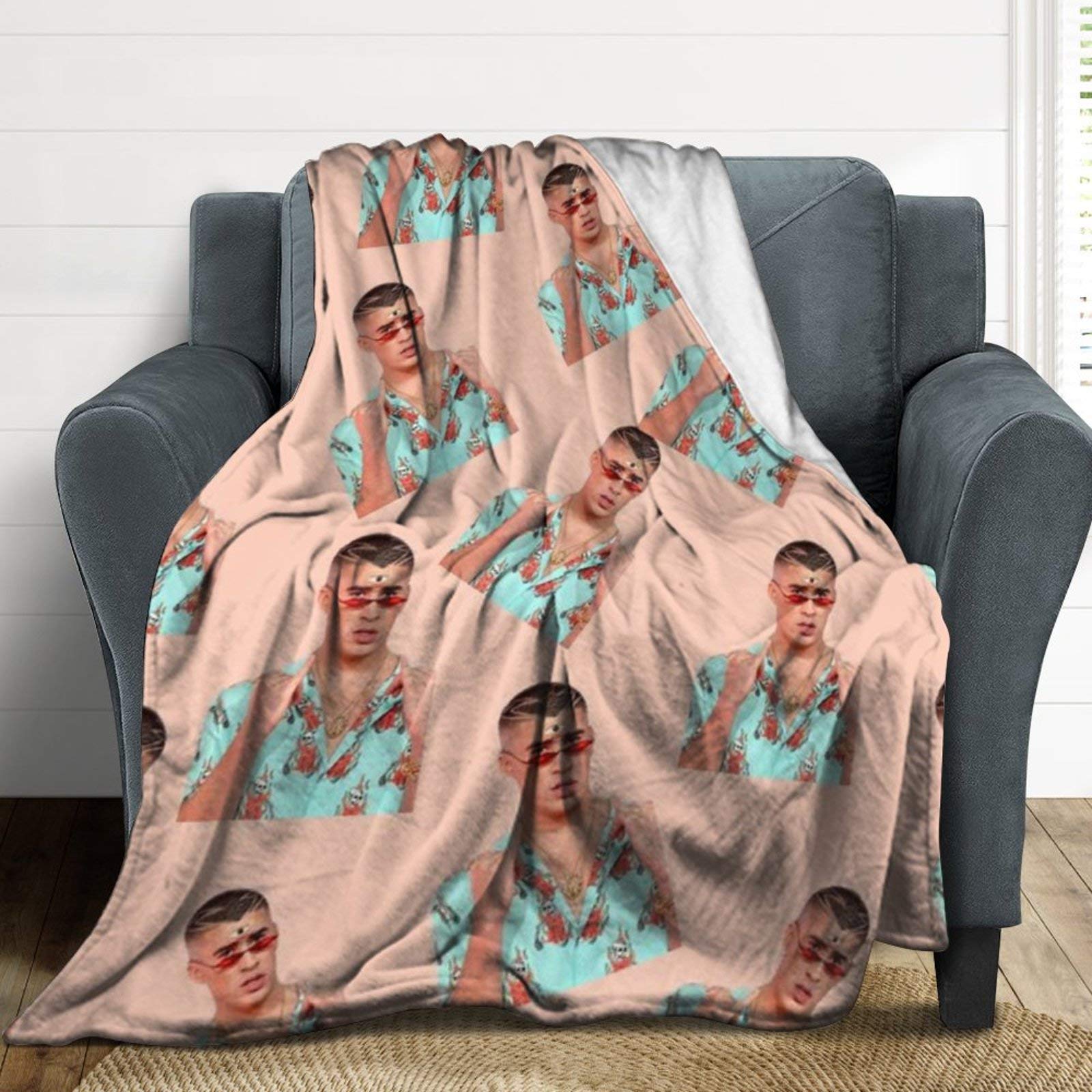 HelloMars Blankets Bad Rap Bunny Flannel Throw Blankets Ultra-Soft Woolen Blanket for Couch & Bed