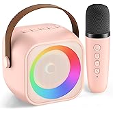 Mini Karaoke Machine for Kids Adults, Portable Bluetooth Speaker with Wireless Microphone, for Girls 4,5,6,7,8,9,10,12 Year Old Karaoke Toys Birthday Gifts Home Party (Pinkcolor 1 Mic)