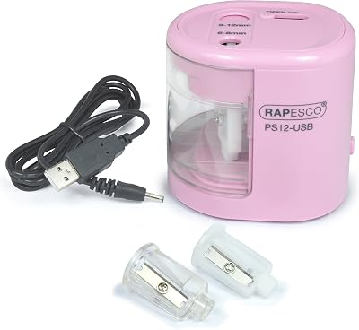 Rapesco 1446 PS12-USB Automatic Pencil Sharpener Candy Pink 6-8 & 9-12mm