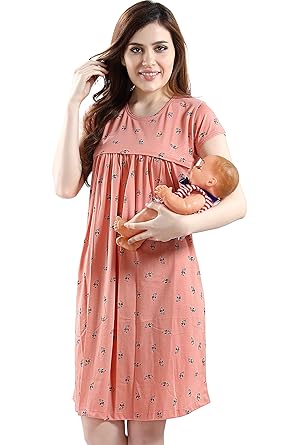 AV2 Women Floral Printed Maternity Feeding Nighty 3093