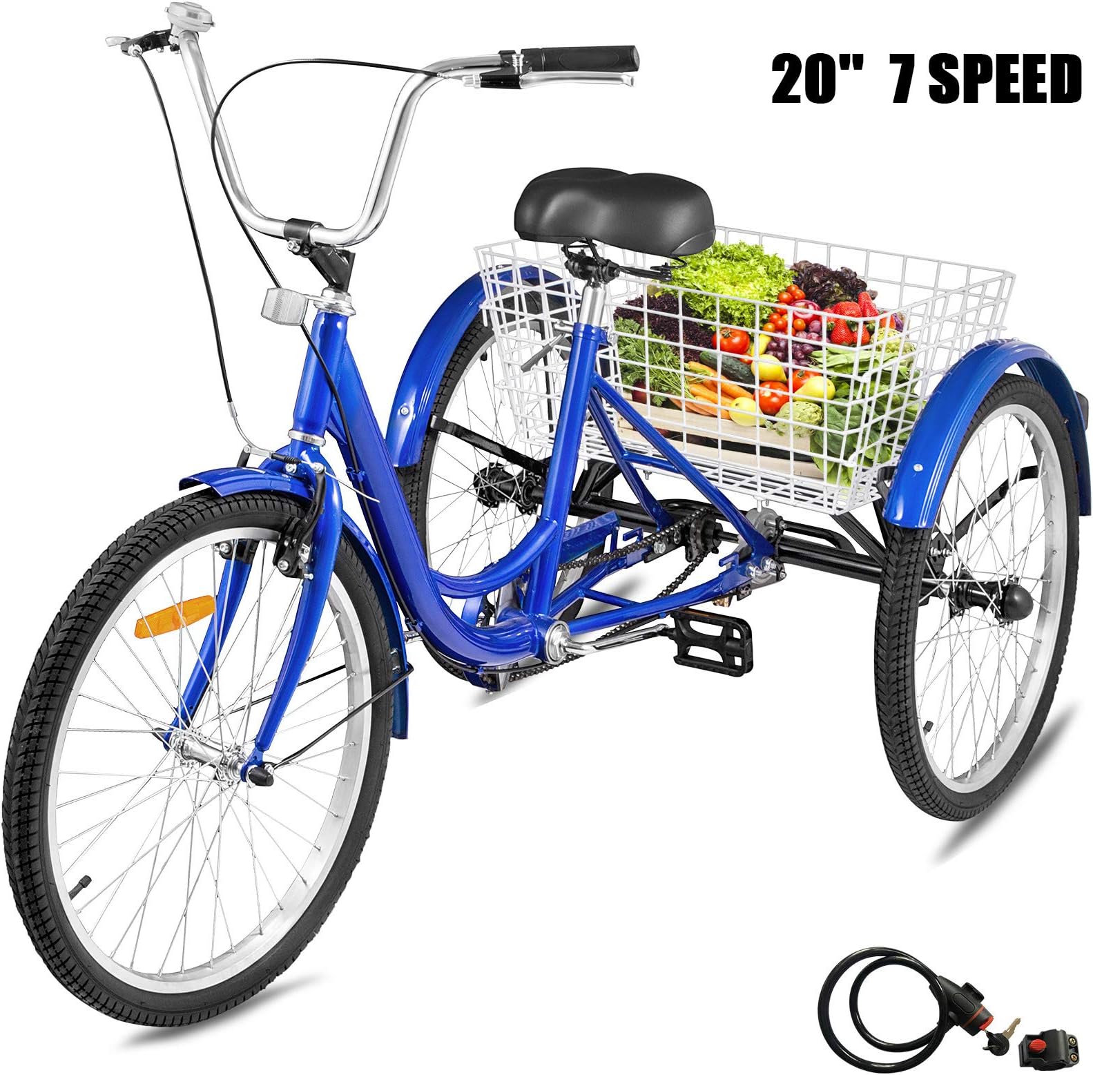Happybuy Adult Tricycle 1 Speed 7 Speed Size Cruise Bike 20 Inch Adjustable Trike with Bell, Brake System Cruiser Bicycles Large Size Basket for Recreation Shopping Exercise