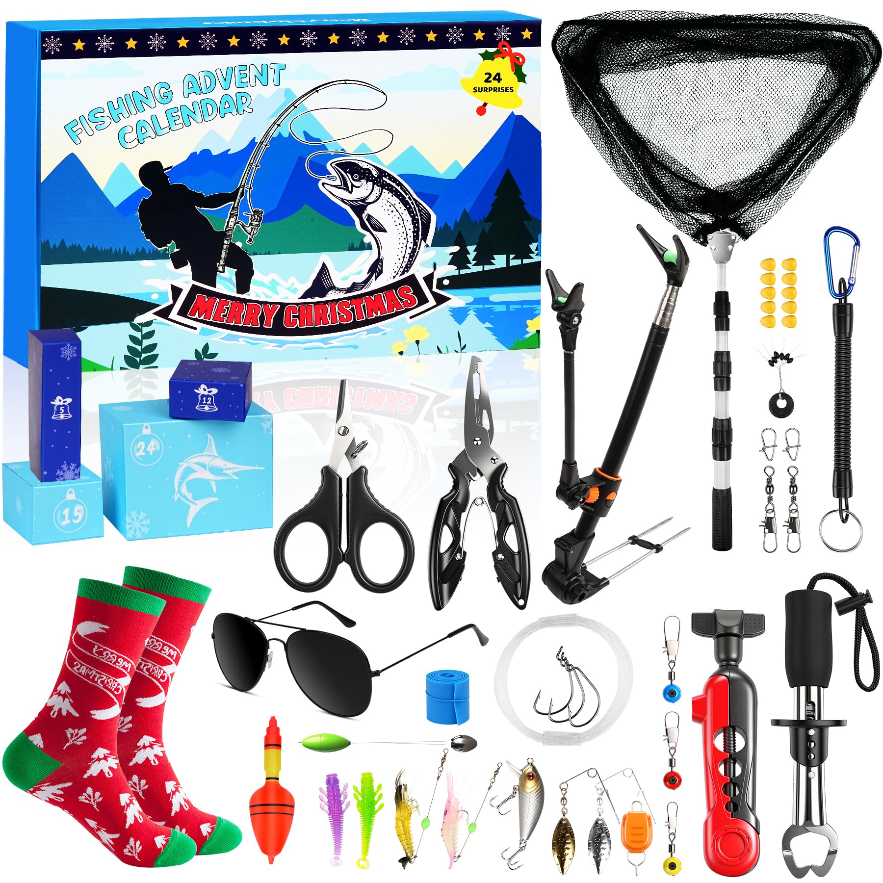 LUMYCE Fishing Advent Calendar 2025: Mens Advent Calendar 2025 Christmas Calendar for Men - Advent Calendar Tools for Dad Brother Ancle Husband 24 Fishing Gear & Accessories Gifts for Fishing Lovers