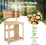 TANGZON Wooden Potting Table with Compartments & Shelves, 80x42x136cm view 3