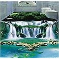 Dzwangzc Wall Mural Wallpaper 47 x 32 inch (Width x Height) 3D PVC Flooring Custom Mural Picture 3D Dream Waterfall Water Green Forest 3D Bathroom Flooring Photo 3D Wall murals Wallpaper