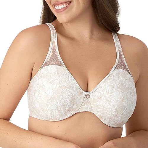 Bali Passion for Comfort Minimizer Bra, Full-Coverage Underwire Bra with Seamless Cups, Everyday Bra, No-Bulge Smoothing, Leaf Print, 42D