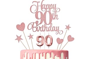 Lecferrarc 90th Birthday Cake Toppers, 90th Birthday Candles Numeral Candles and Glitter Cake Decorations Toppers Set for Party Supplies (Rose Gold)