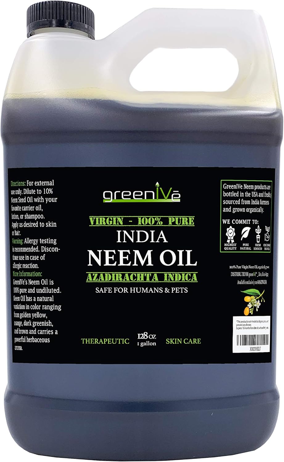 Greenive Neem Oil 100 Organically Grown Neem Oil Cold Pressed Virgin Neem