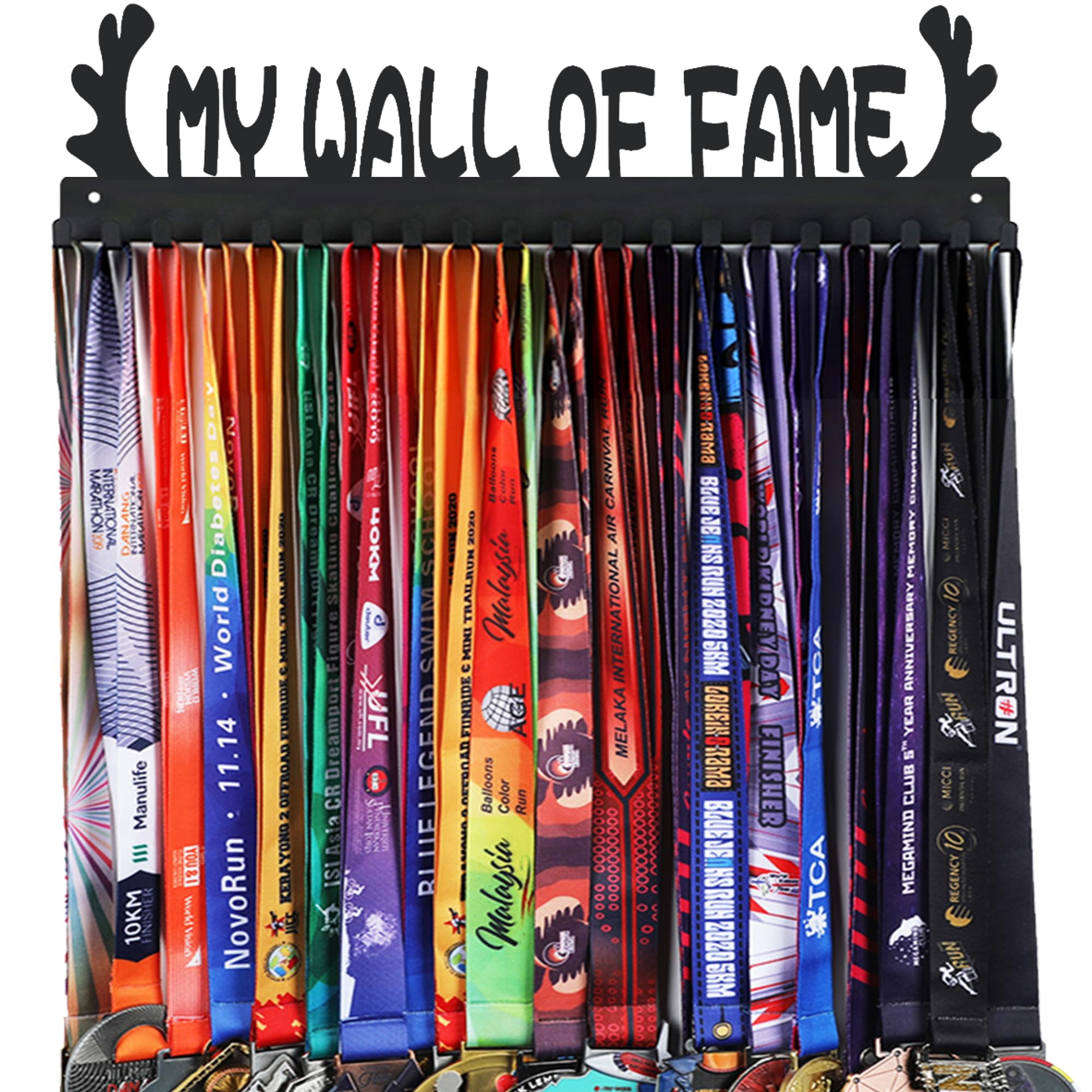 Goutoports Medal Holder Display Hanger Rack Frame for Sport Race Runner- My Wall of Fame - Sturdy Black Steel Metal Over 60 Medals Easy to Install