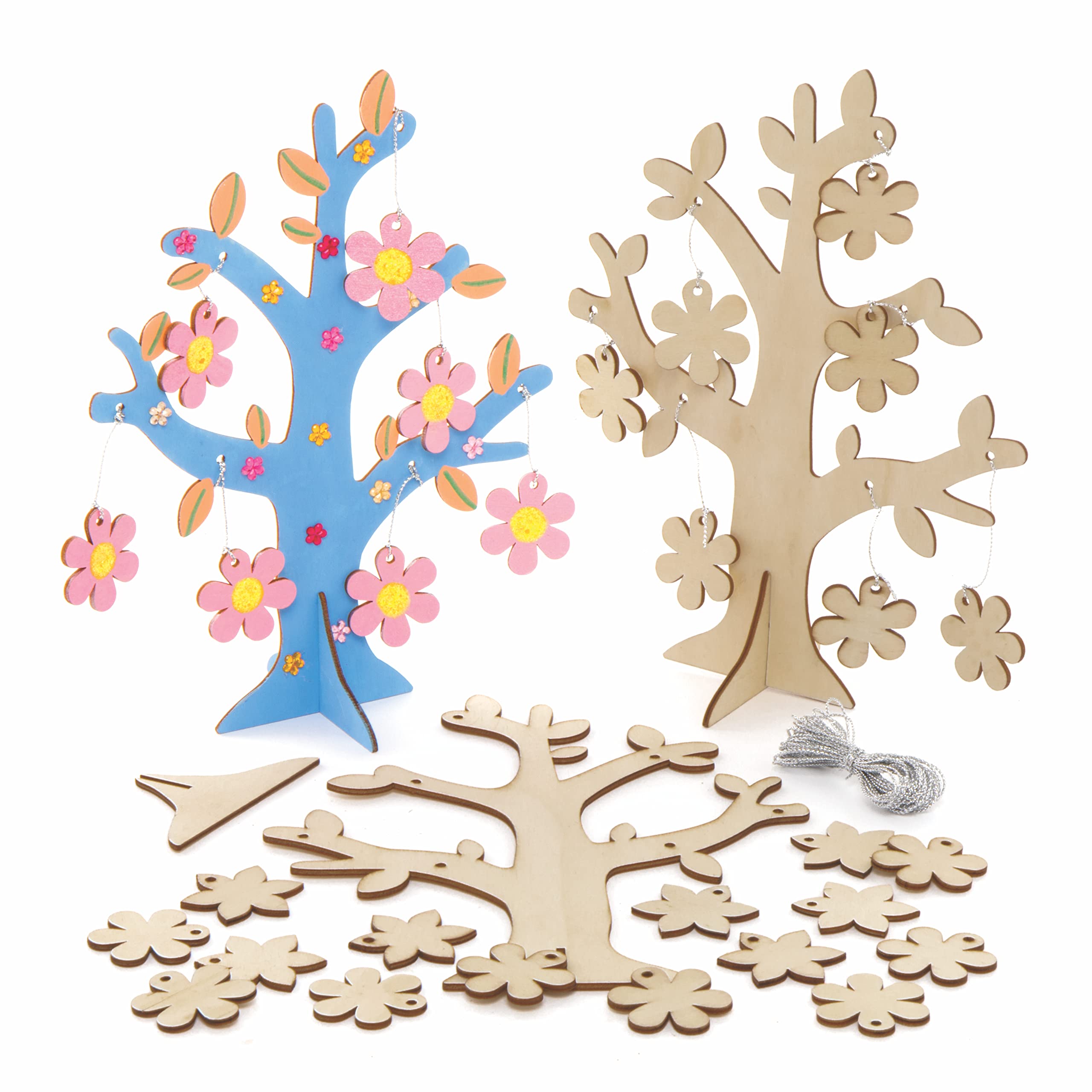 Baker Ross AX868 Flower Wooden Trees - Pack of 2, Easter Crafts, Craft for Kids, Wood Craft Kits for Girls