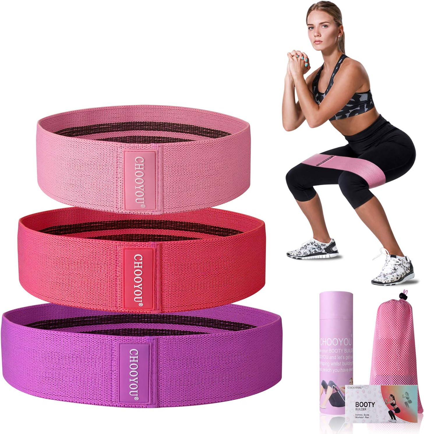 CHOOYOU Resistance Bands for Legs and Butt, Exercise Bands Workout Bands for Men/Women, Non Slip Elastic Booty Bands for Glute Hip Squats Training, Home Gym Fitness Bands for Yoga, Pilates …