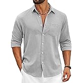 COOFANDY Men's Cotton Linen Button Down Shirts Long Sleeve Casual Summer Beach Shirts for Men