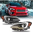 AKKON - For 2015-2021 WRX/WRX STI C-Shape LED DRL + LED Sequential Signal Black Projector Headlight