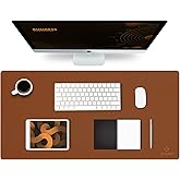K KNODEL Large Office Leather Desk Mat, Mouse and Keyboard Pad, Computer and Laptop Mat, Desktop Protector and Cover, Writing Pad and Blotter (31.5"x15.7", Brown)