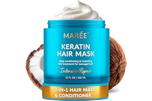 MAREE Deep Conditioning Hair Mask for Damaged Hair Treatment – Keratin Hair Care for Hydrating Growth Repair Moisturizing – Dry Curly Color Refreshing – 10 Fl Oz, White