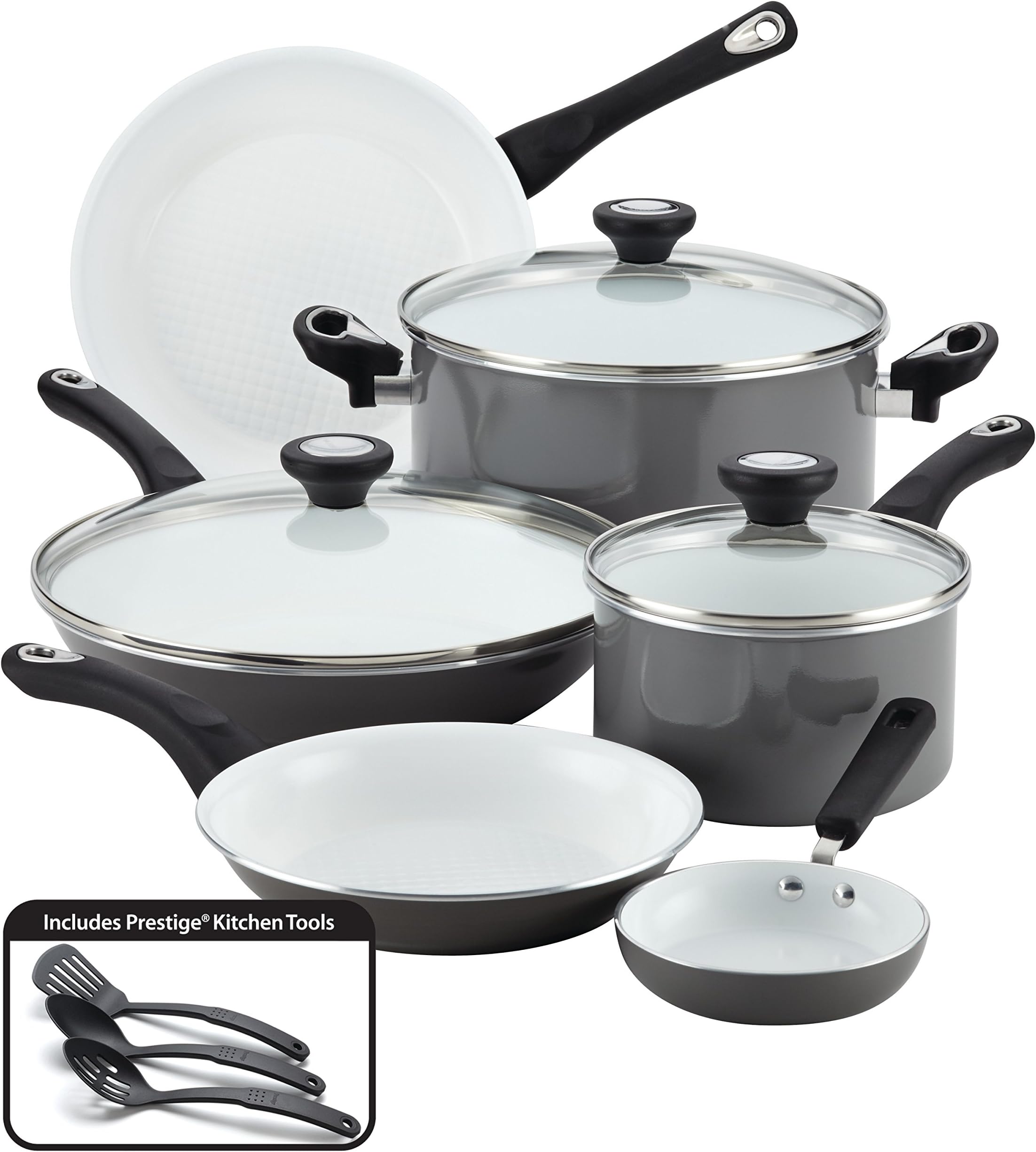 Farberware17498 Ceramic Nonstick Cookware Pots and Pans Set, 12 Piece, Gray