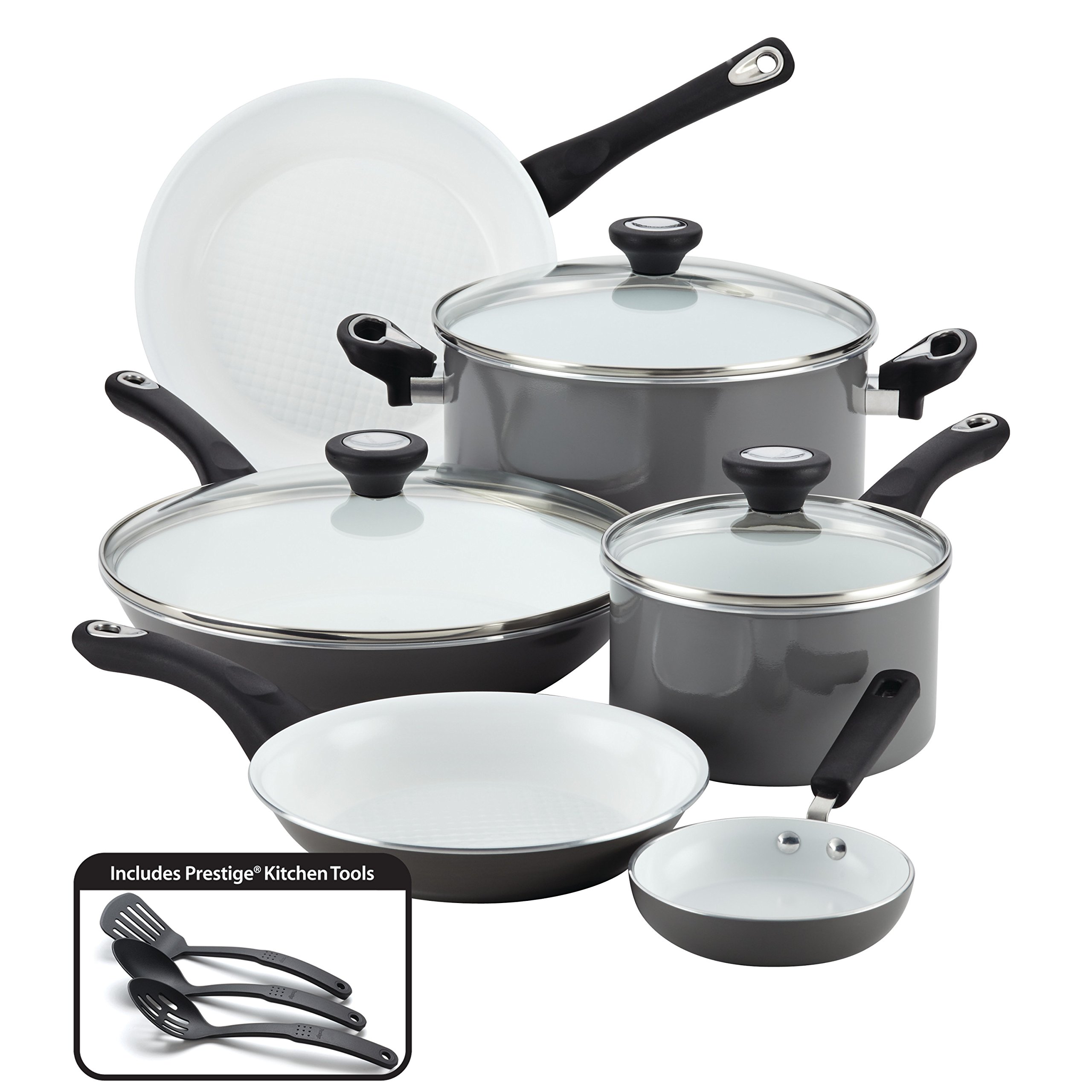Farberware17498 Ceramic Nonstick Cookware Pots and Pans Set, 12 Piece, Gray