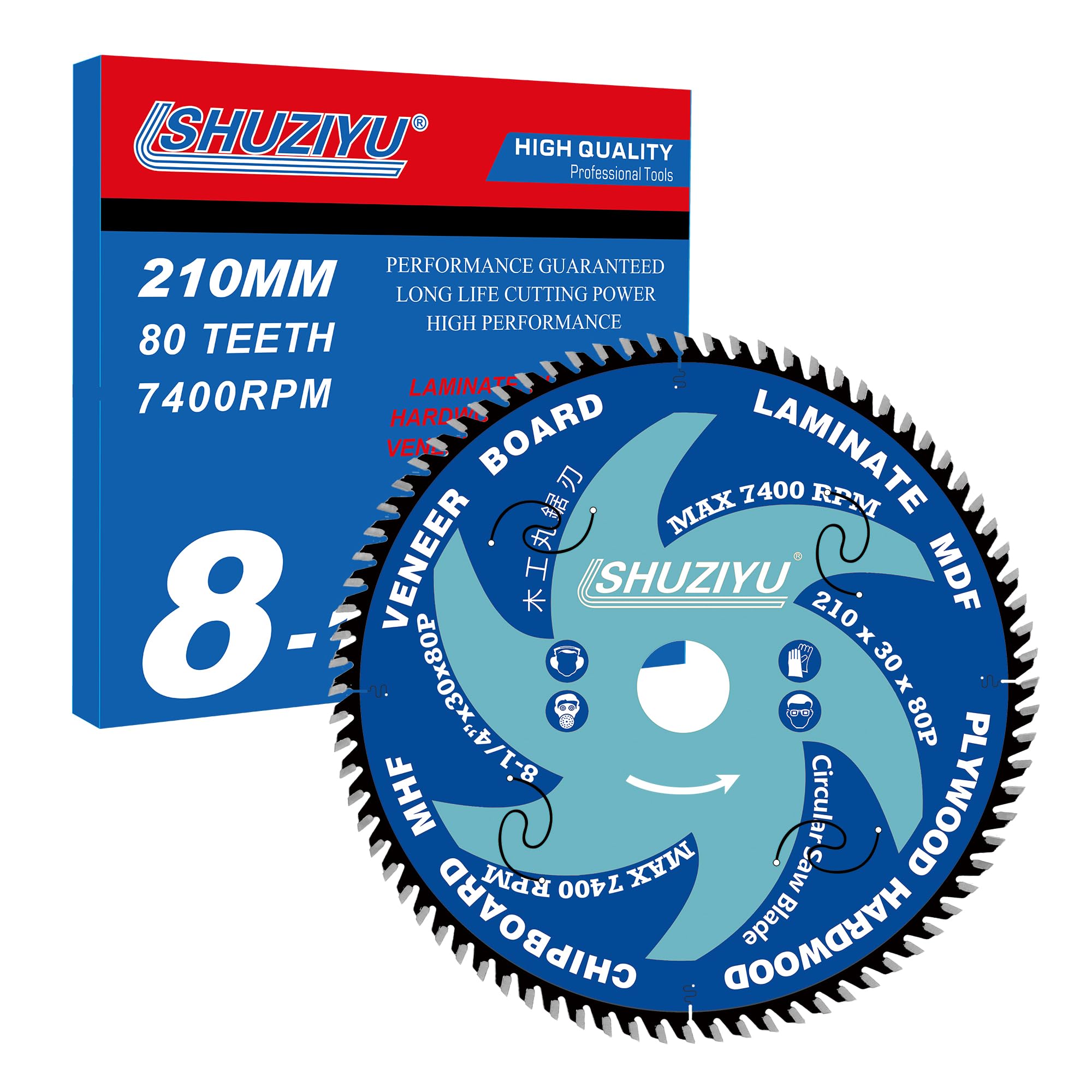 LSHUZIYU, 210mm 80T, Industrial Grade, Centre hole 30mm with 25.4-22.23-20-15.88mm Washer. Ultra Thin Kerf 2.0mm. Wood Cutting Circular Saw Blade, Mitre Saw Blade, Table Saw Blade