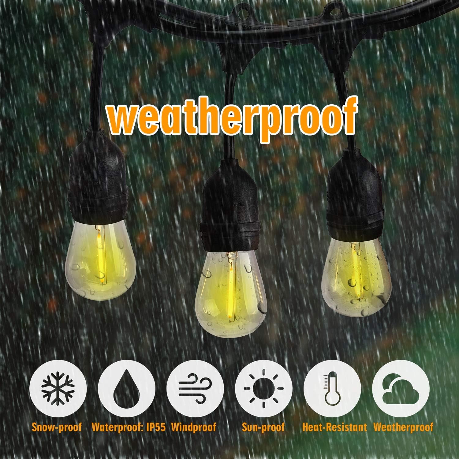 UL Approval Shatterproof 52ft LED Outdoor String Lights SUPERDANNY Commercial Grade Waterproof 26 (2 for Spare) Edison Bulbs 30pcs Zip Ties Weatherproof Plastic Bulb: Home Improvement
