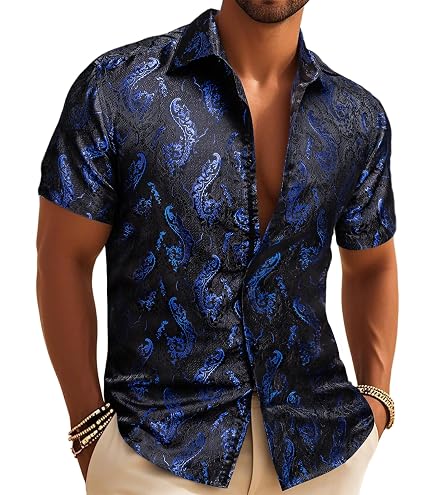 Men's Designer Fashion Dress Shirt Casual Shirt Woven Short Sleeve Button Down Shirt (Small, White 651) : Clothing, Shoes & Jewelry