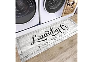 KOZYFLY Laundry Room Rug Runner 20"x48" Non Slip Laundry Rug Kitchen Rugs Washable Laundry Room Mat Waterproof Mudroom Floor Carpet Runner Farmhouse Laundry Room Decor, Light Grey, Laundry Co