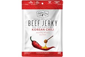 Twelve Cows Handcrafted Beef Jerky Korean Chili, Whole Muscle Premium Cuts, Alberta Beef, High Protein, Low Carb, Halal, Keto