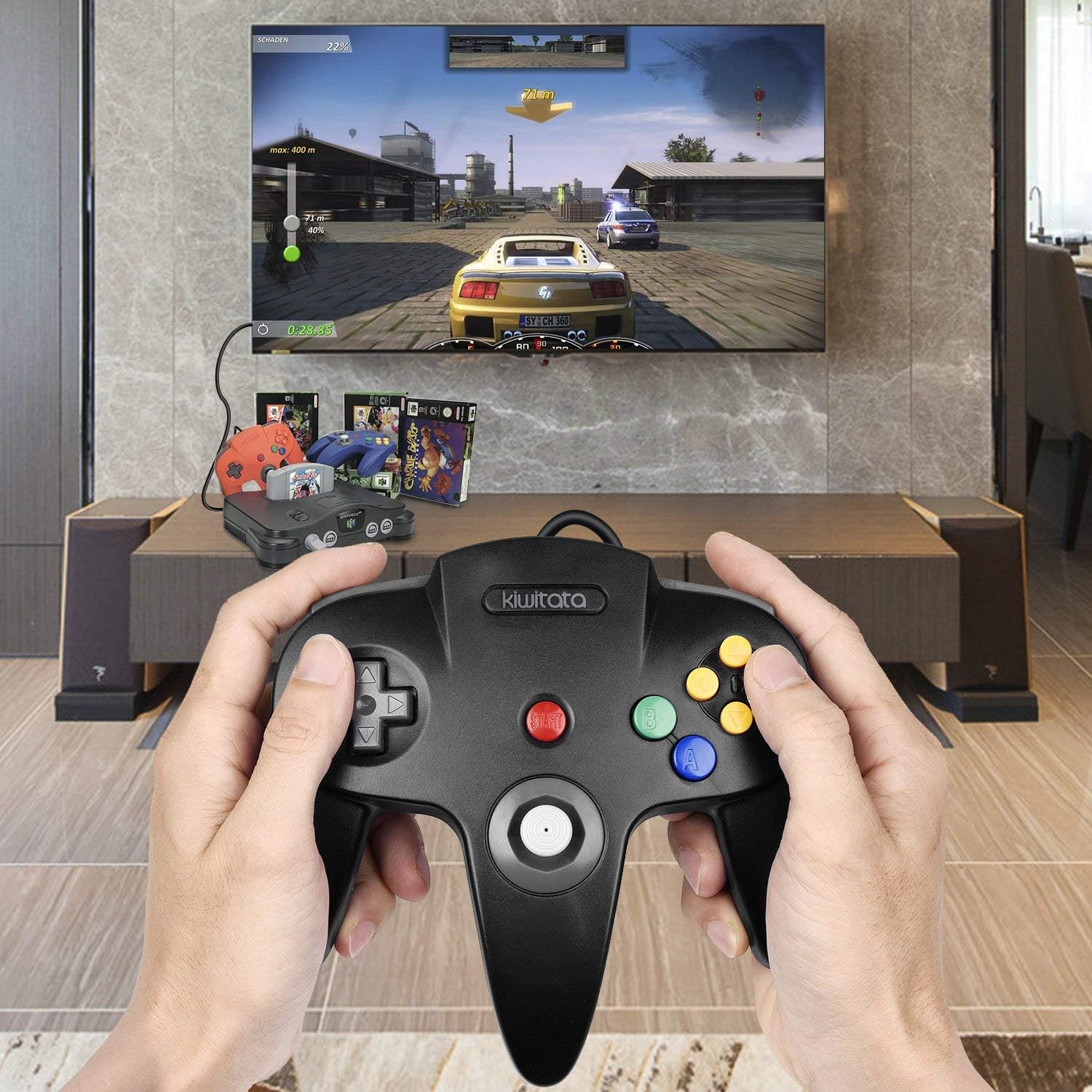 2xClassic 64 N64 Controller,kiwitata Retro Wired Game Controller Joystick for N64 Console Nintendo 64 System Black+Gray: Computers & Accessories