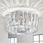 ElegLumi Crystal Ceiling Light, 3-Light Modern Flushmount Ceiling Light for Living Room, Dinning Room Hallway, D12xH9inch, Ch