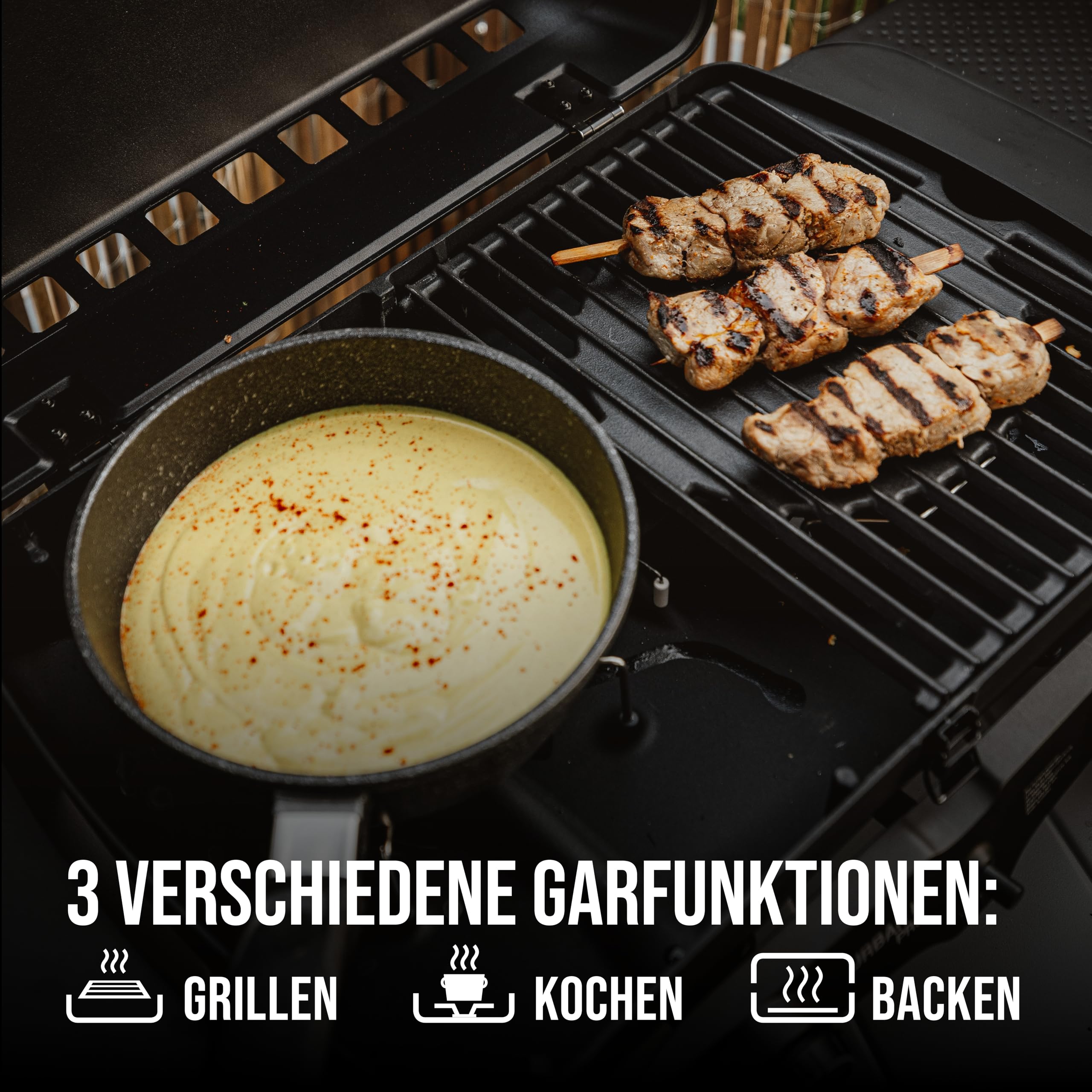 Enders® Gasgrill Urban II Pro, Tischgrill, Grillen-, Kochen- und Backen Funktion, 2 Brenner Edelstahl, mit Grill-Thermometer, Balkon-, Camping-Grill, Aluguss-Gehäuse, Gusseisen-Rost, #2062 5