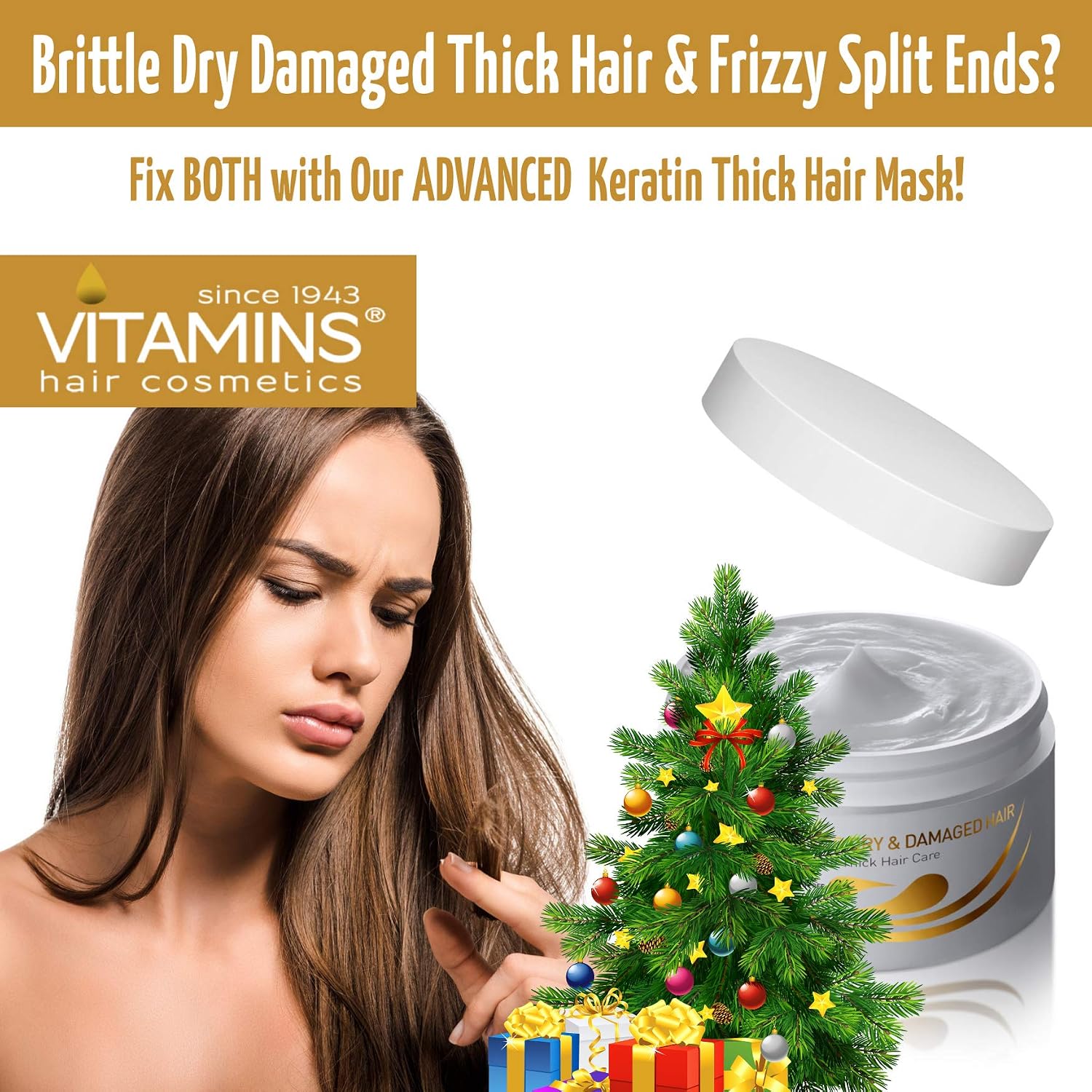 VITAMINS Hair Cosmetics Keratin Hair Mask for Damaged Locks, Deep Conditioner with Biotin, Castor & Coconut Oil - Image 4