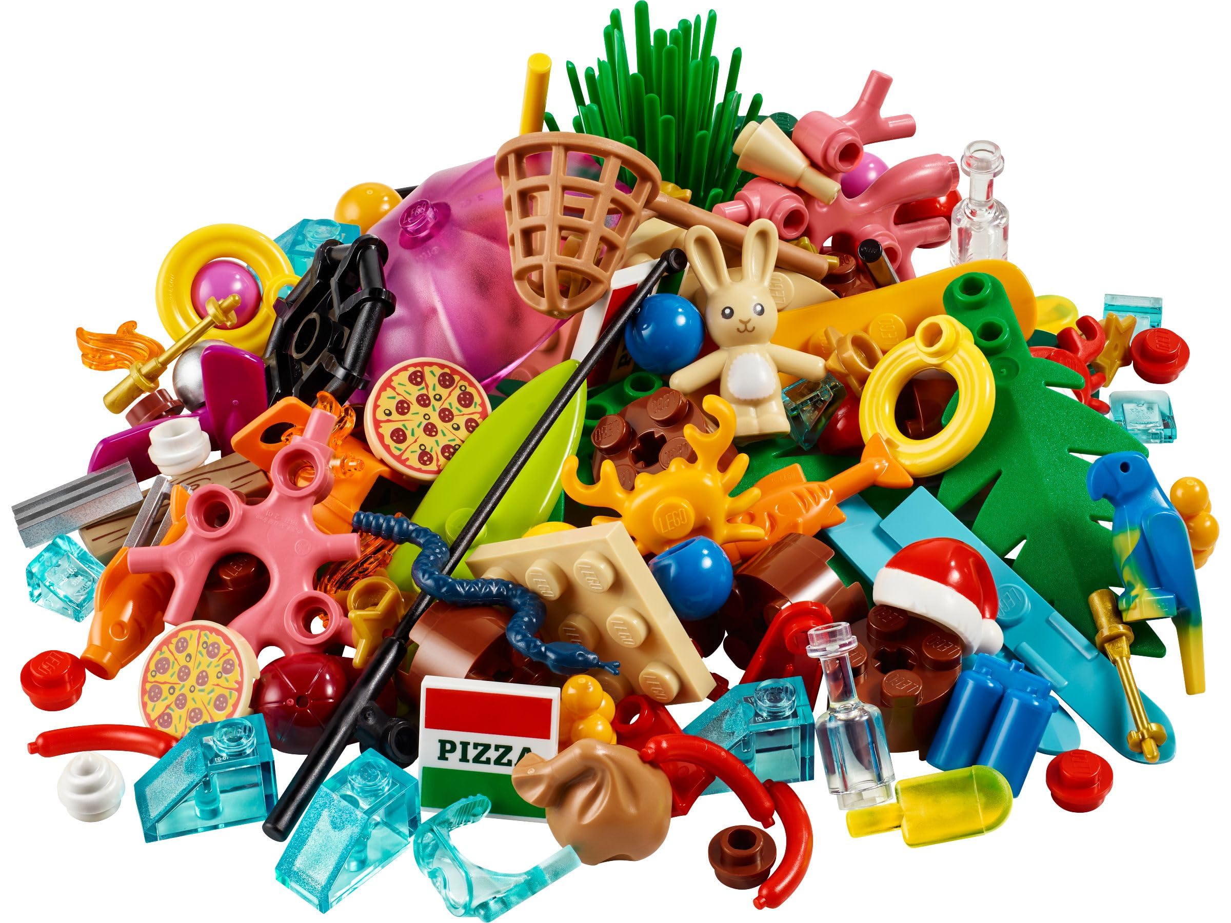 LEGO 40607 6+ 120 Pieces Summer Fun VIP Add-On Pack Cool Polybag With Random Fun Bricks and Pieces Including Pizzas, Fish, Santa Hat, Surfboard, Snakes and an Umbrella