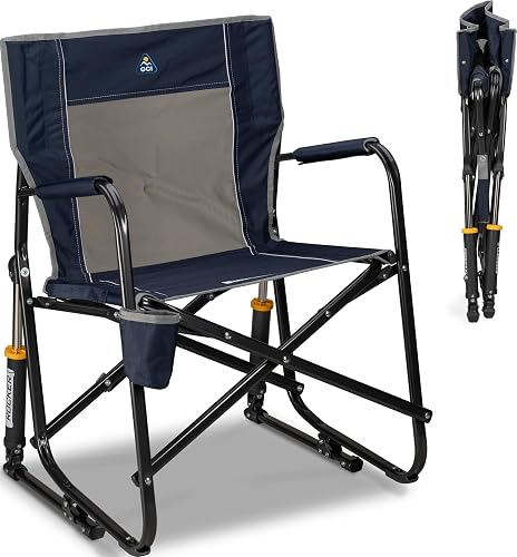 GCI OUTDOOR Freestyle Rocker Camping Chair | Portable Folding Rocking Chair with Solid, Durable Armrests, Drink Holder & Comfortable Backrest — Indigo Blue