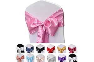 Maiangel Satin Chair Sashes Bows-50PCS Chair Ribbon Ties Back Sash for Wedding Party Events Banquet Chair Cover Decoration (Pink)